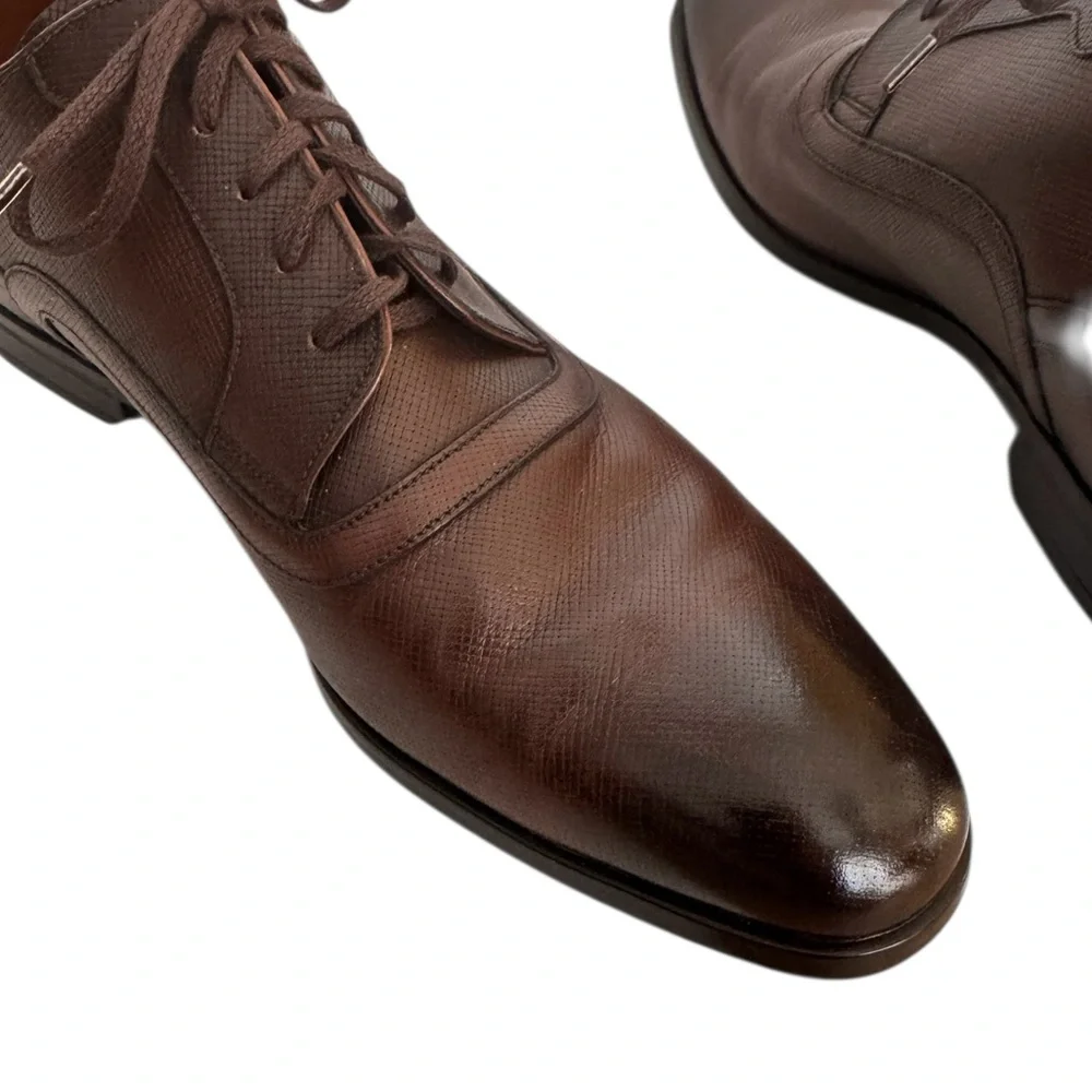Bally Men's Lauron Oxford Brown Ombré Leather Derby Shoes Size 9.5 D US / 8.5 EU